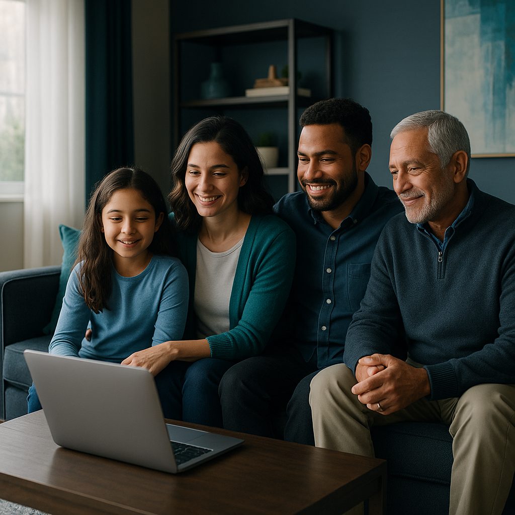 A family reviewing their options at home